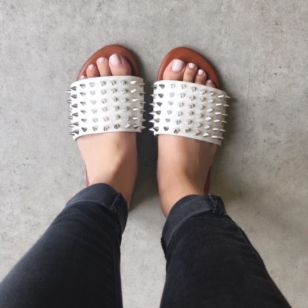 White Studded Slide Sandal - Picture 3 of 3